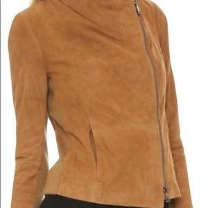 Vince rib panel tan camel suede moto jacket